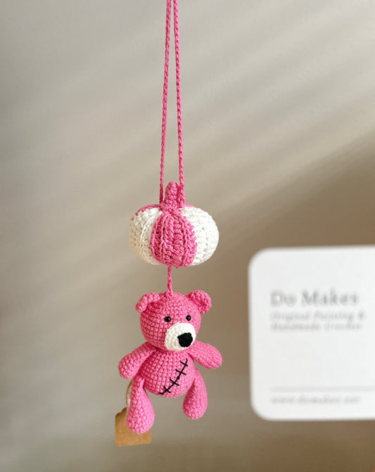 Pink Crochet Pumpkin Bear Charm