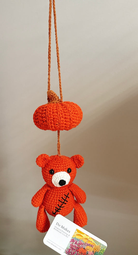 Dark Orange Pink Crochet Pumpkin Bear Charm