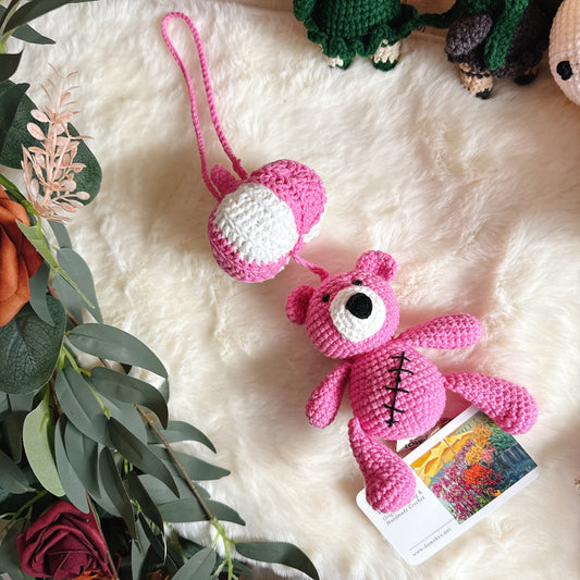Pink Crochet Pumpkin Bear Charm