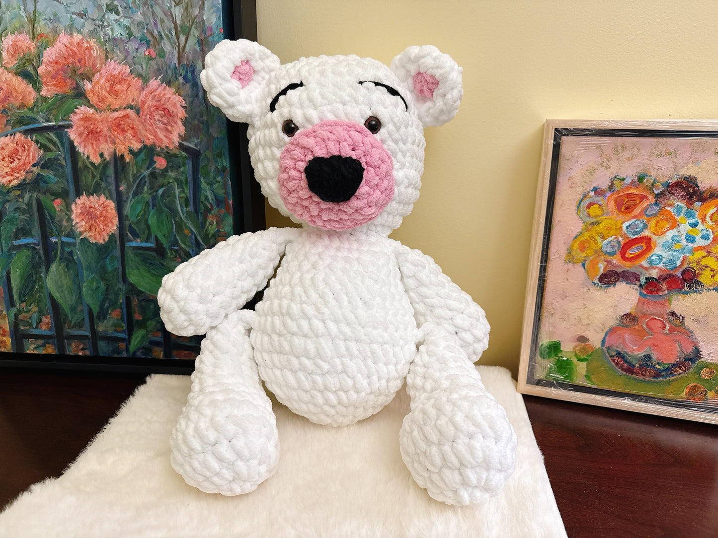 White 18 inc-Handmade Crochet Bear