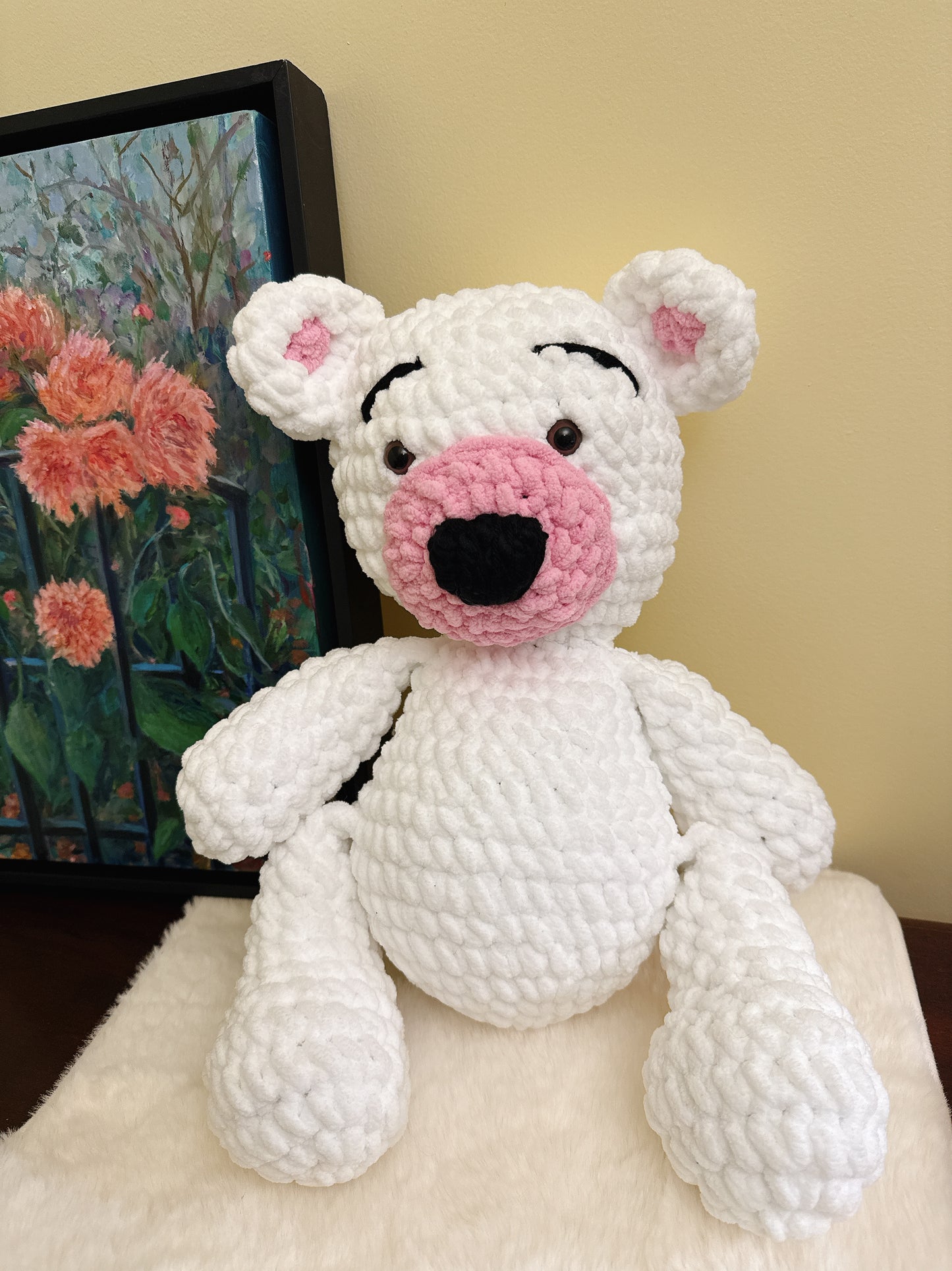 White 18 inc-Handmade Crochet Bear