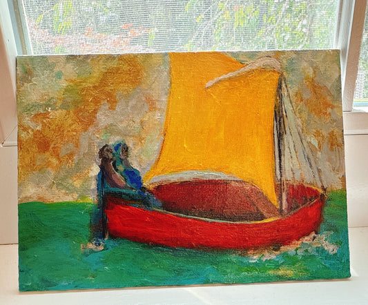 Red Boat with Yellow Sail