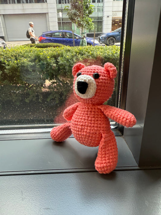 Handmade Crochet Peach Bear