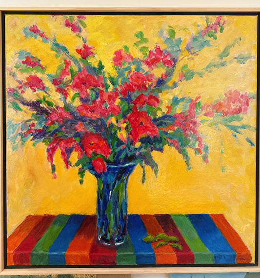 Yellow Still Life with Striped Tablecloth