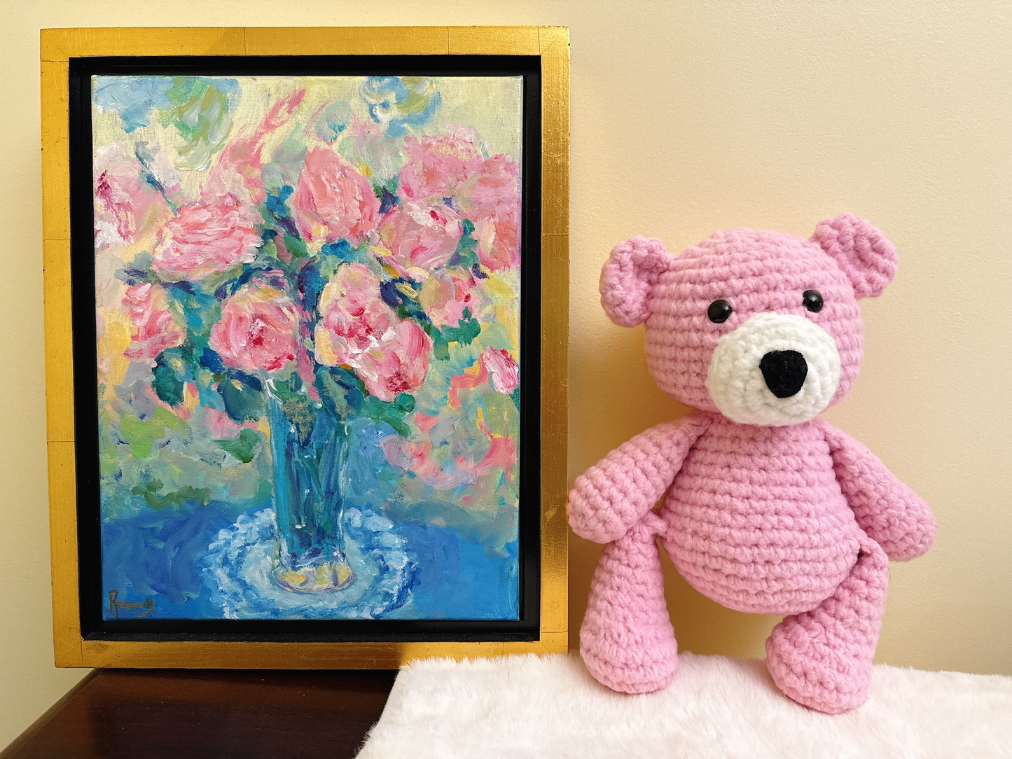 Pink 12 inc-Handmade Crochet Bear