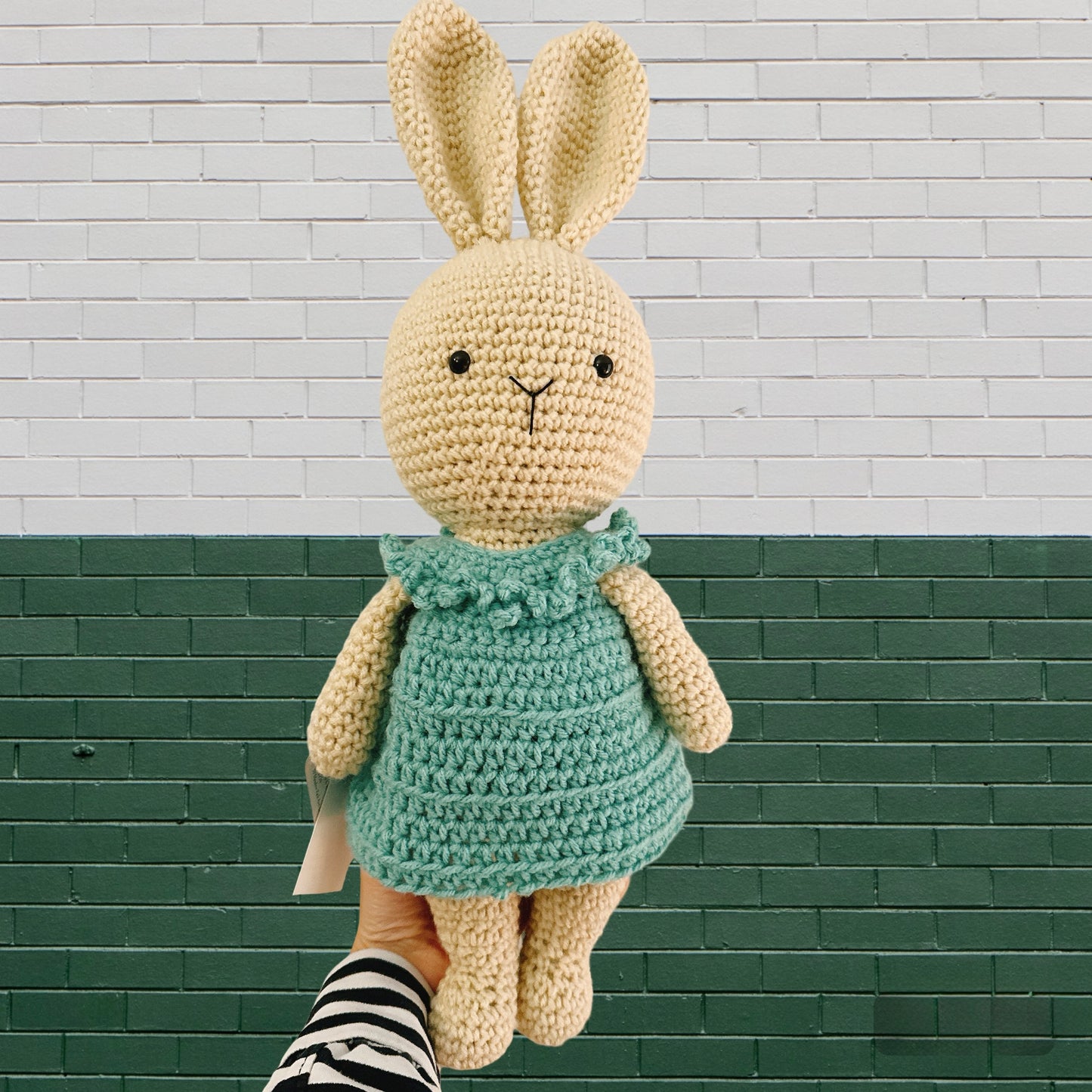 Handmade Crochet Bunny w Turquoise Dress-XL