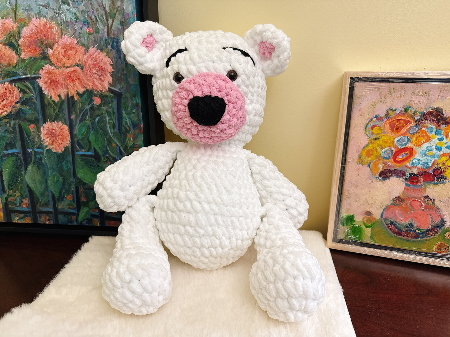 White 18 inc-Handmade Crochet Bear
