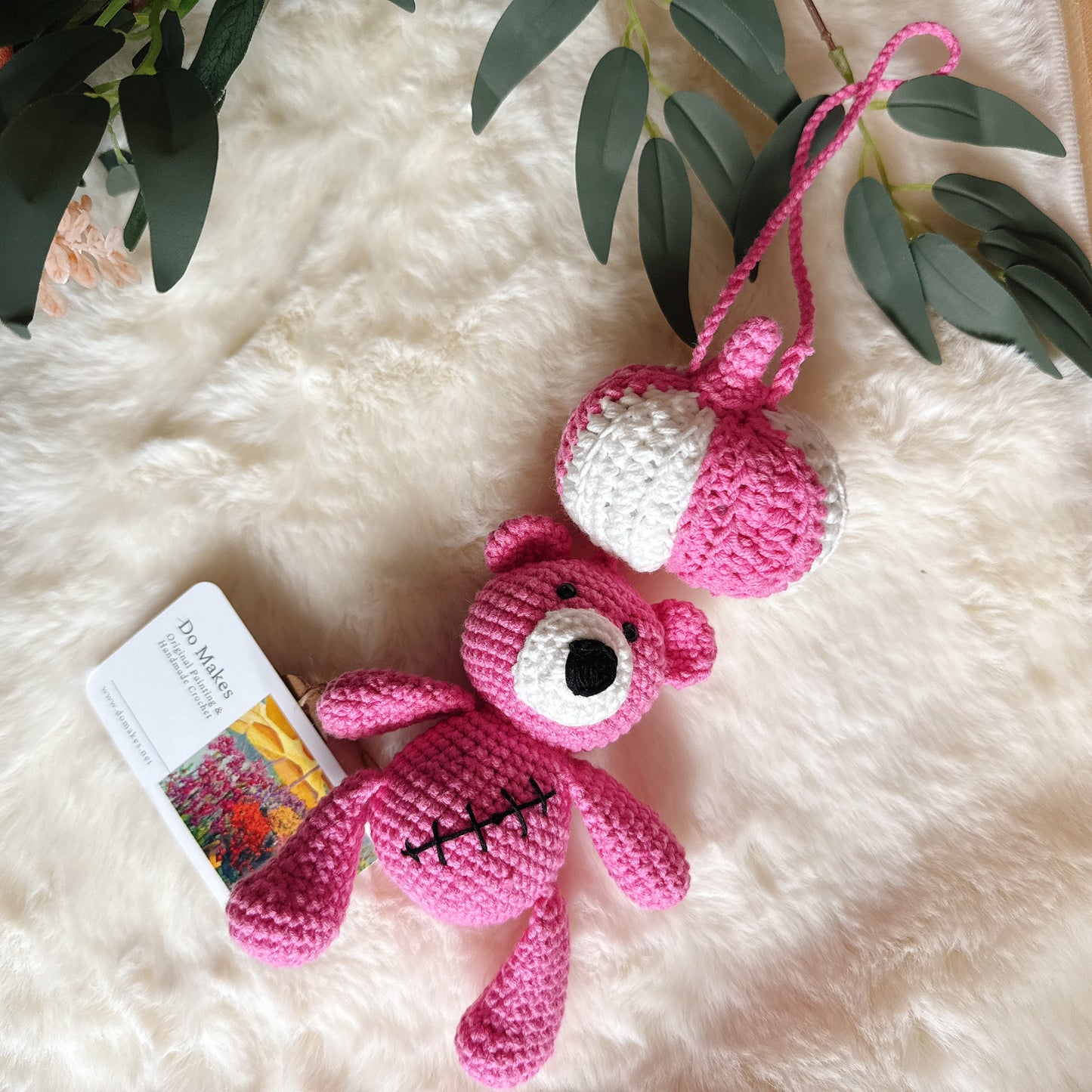 Pink Crochet Pumpkin Bear Charm