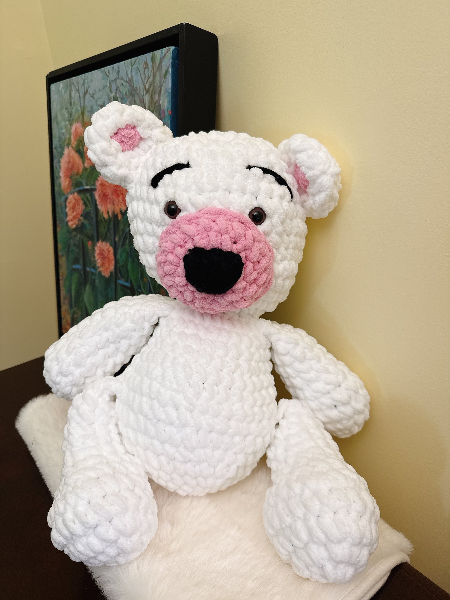 White 18 inc-Handmade Crochet Bear