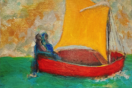 Red Boat with Yellow Sail