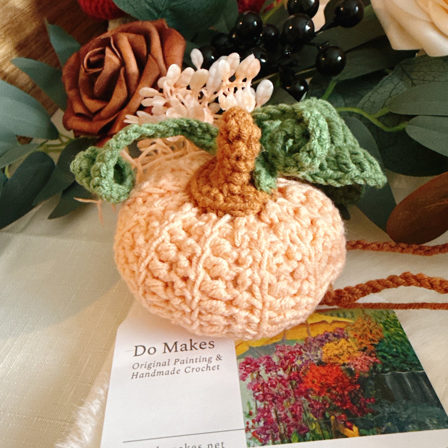 Peach Handmade Crochet Hanging Pumpkin