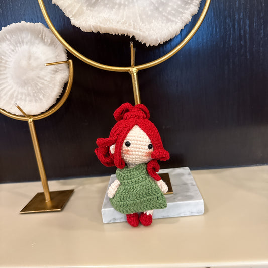 Red hair doll in green dress- amigurumi crochet