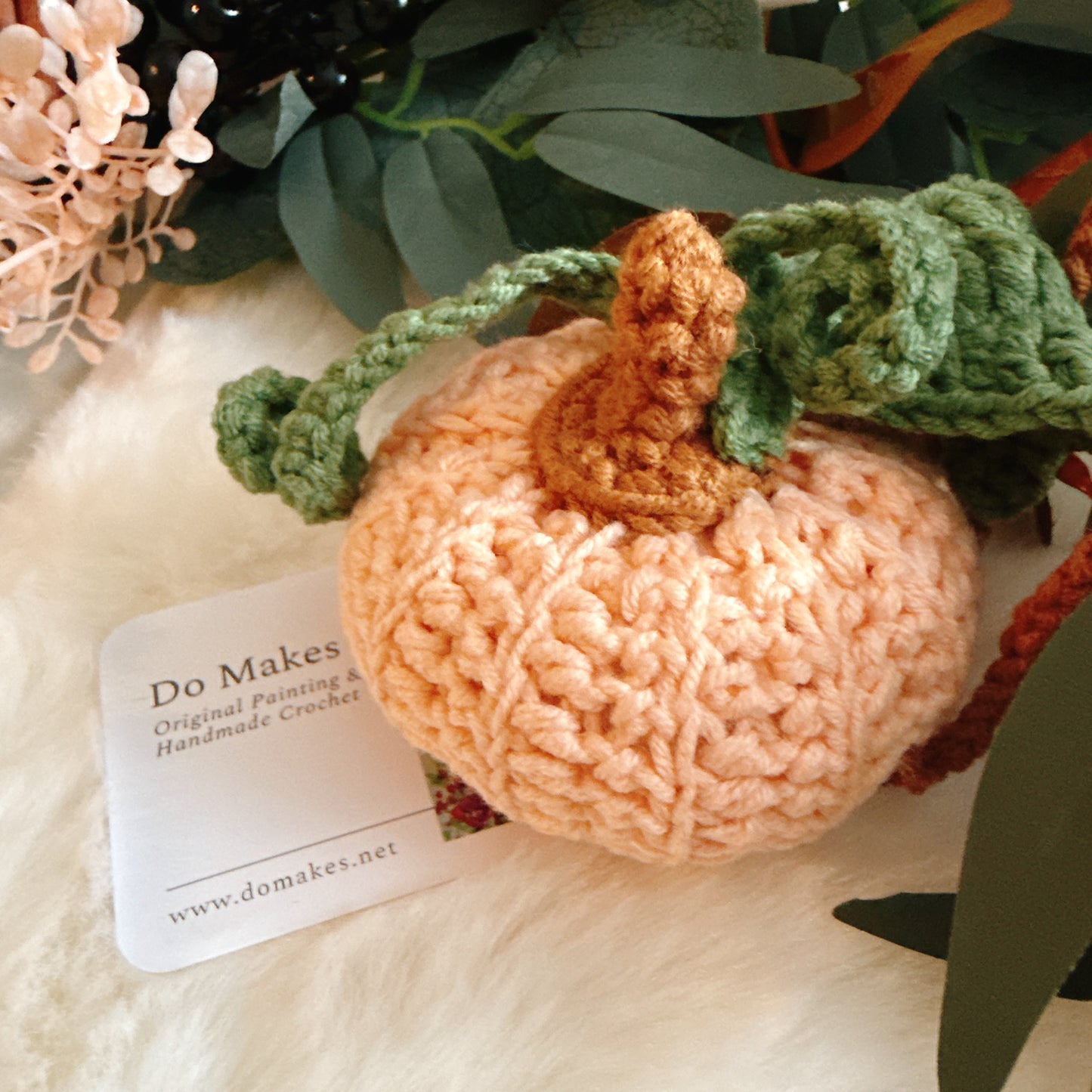 Peach Handmade Crochet Hanging Pumpkin