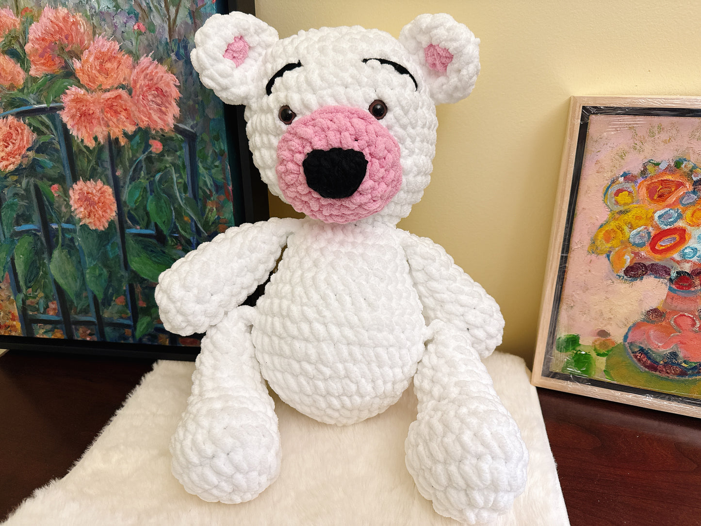 White 18 inc-Handmade Crochet Bear