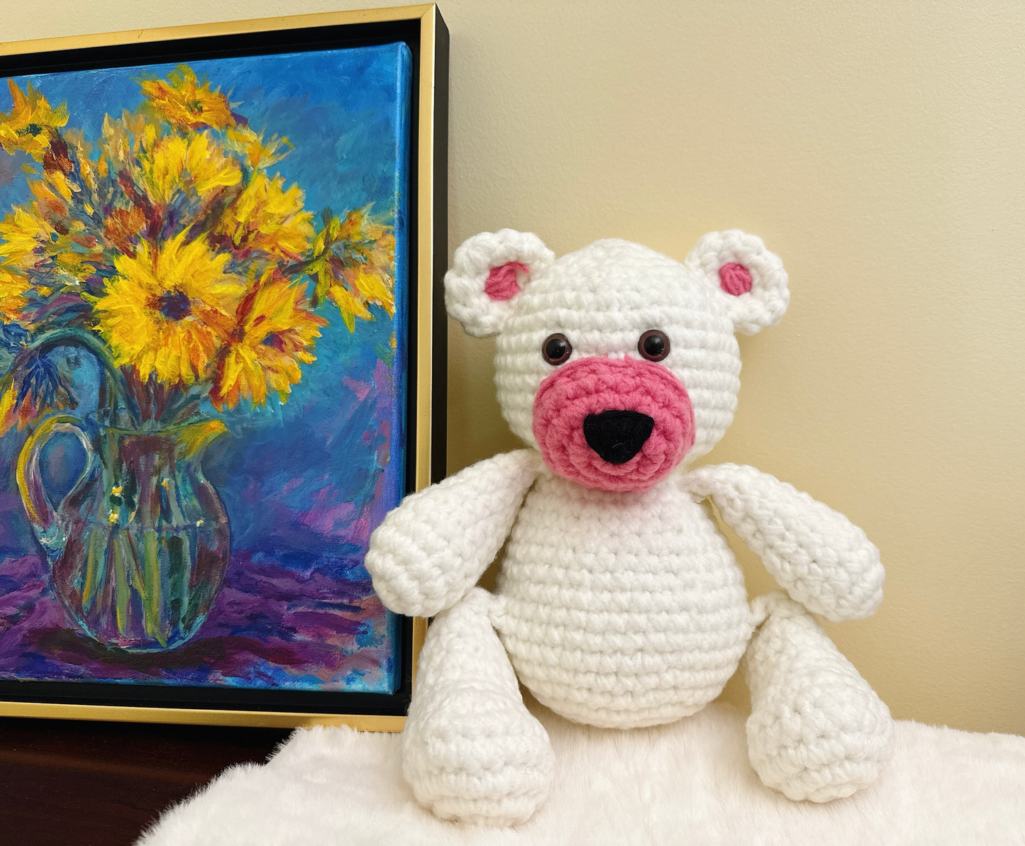 White-Handmade Crochet Bear