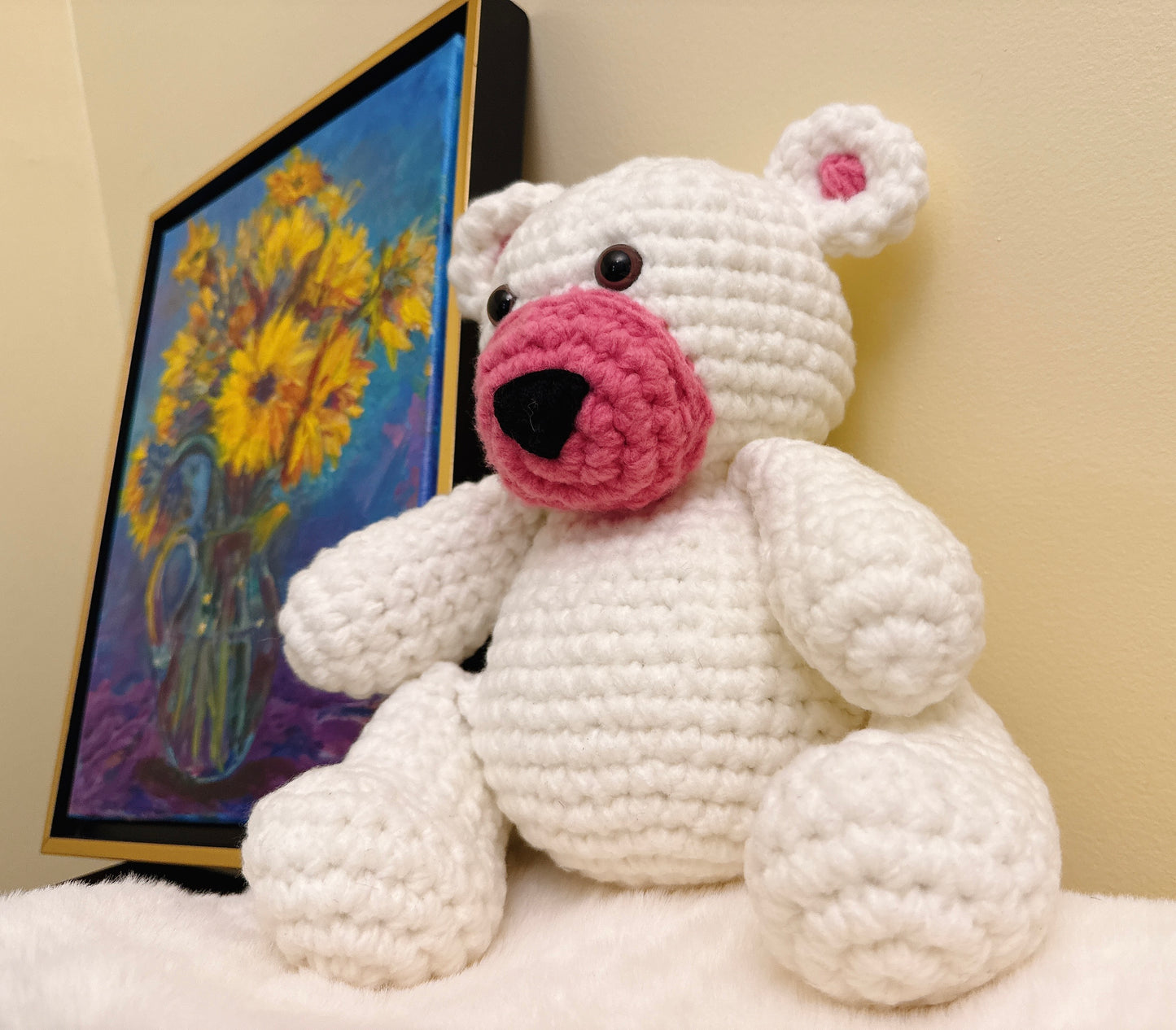 White-Handmade Crochet Bear