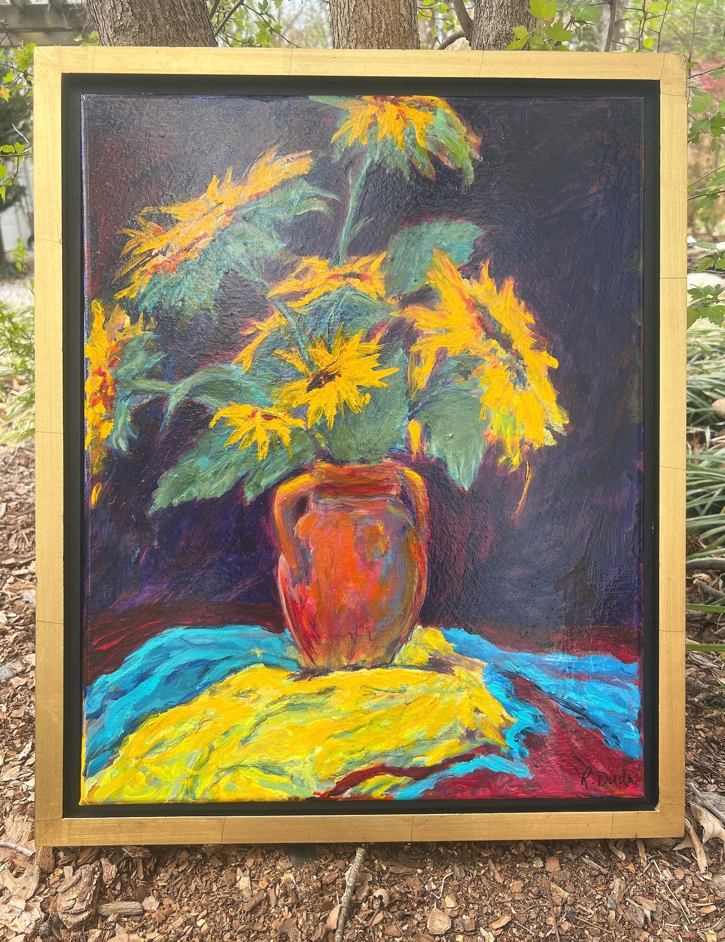 Sunflowers in Clay Pot