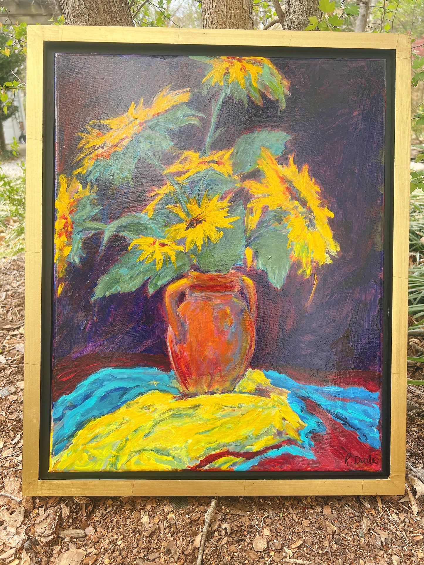 Sunflowers in Clay Pot