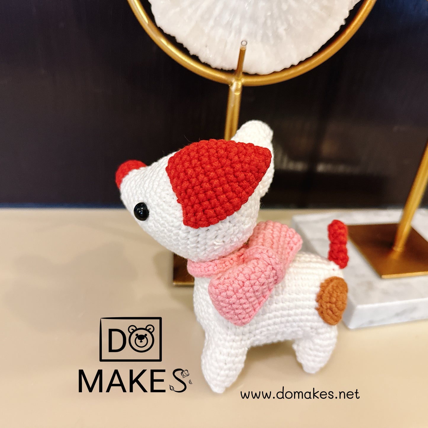 Dog with pink bow- amigurumi crochet