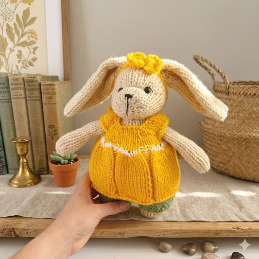 Knitted Bunny with yellow dress