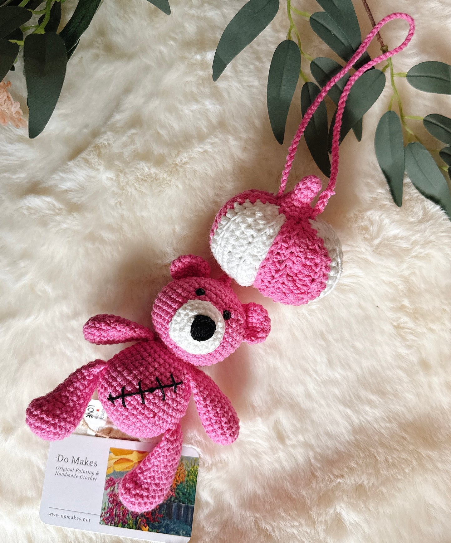 Pink Crochet Pumpkin Bear Charm