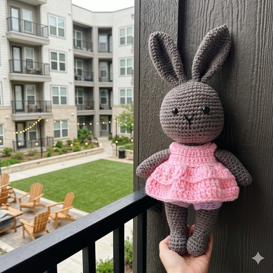 Charcoal Crochet Bunny - Pink dress