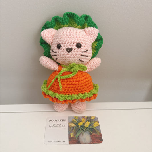 Crochet Cat with Removable orange Dress