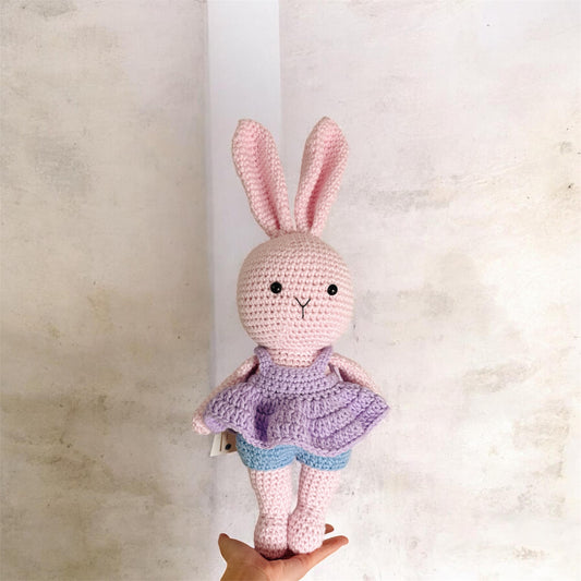 Handmade Crochet Bunny w Purple Dress-XL