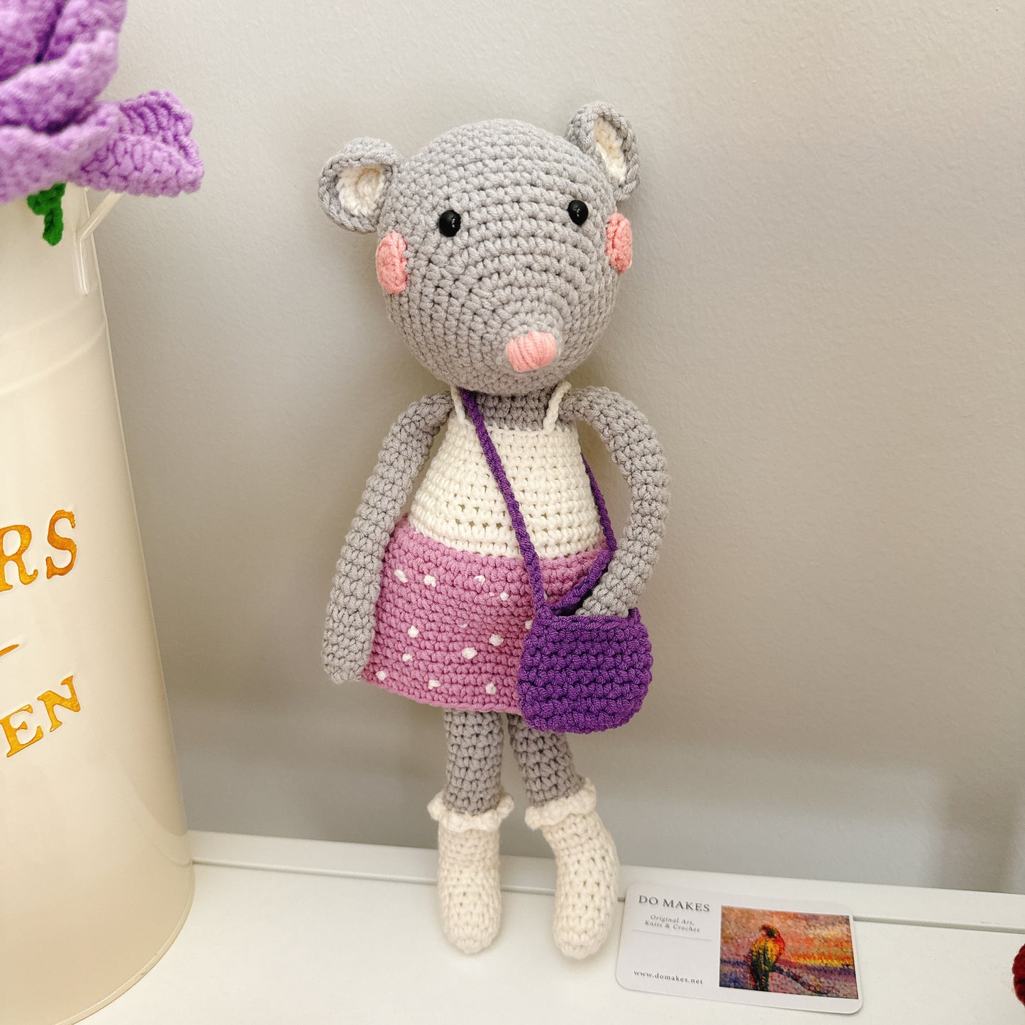 Crochet Mouse - Lilac oufit