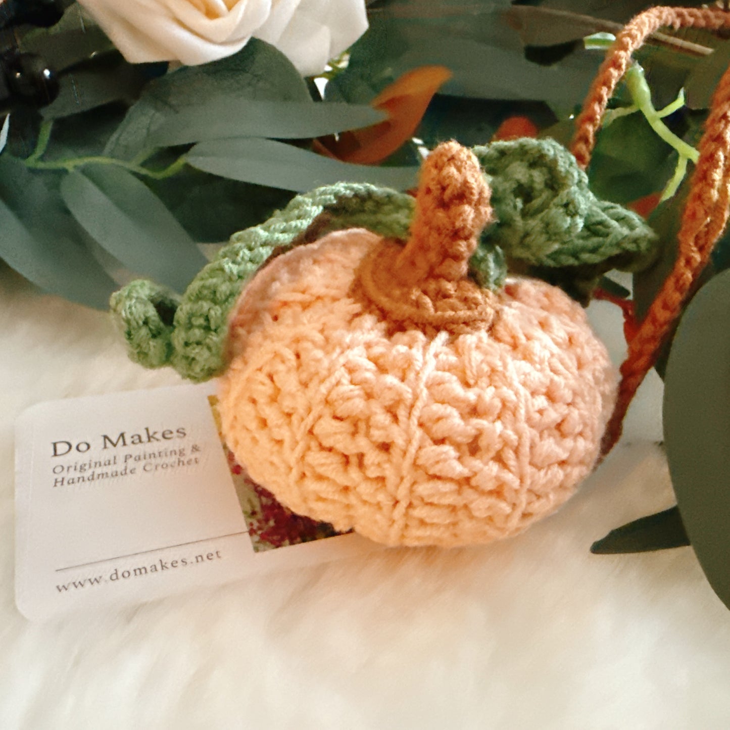 Peach Handmade Crochet Hanging Pumpkin