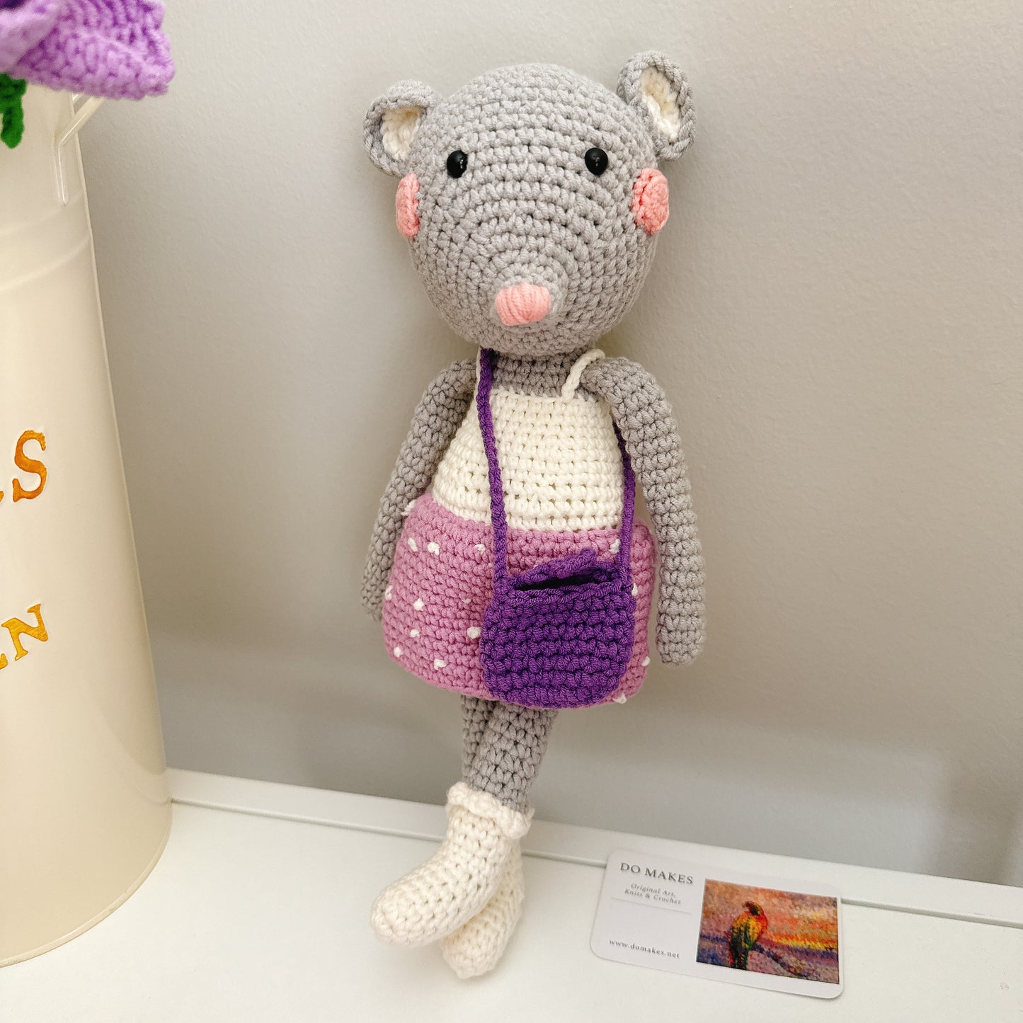 Crochet Mouse - Lilac oufit