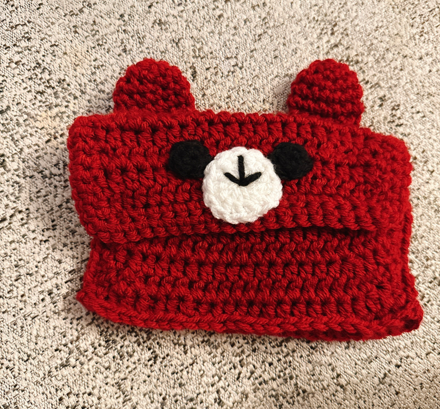 Crochet bear mini wallet-Dark Red