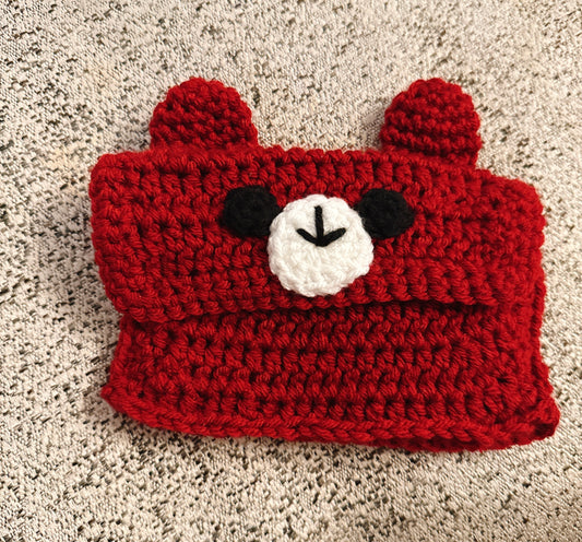 Crochet bear mini wallet-Dark Red