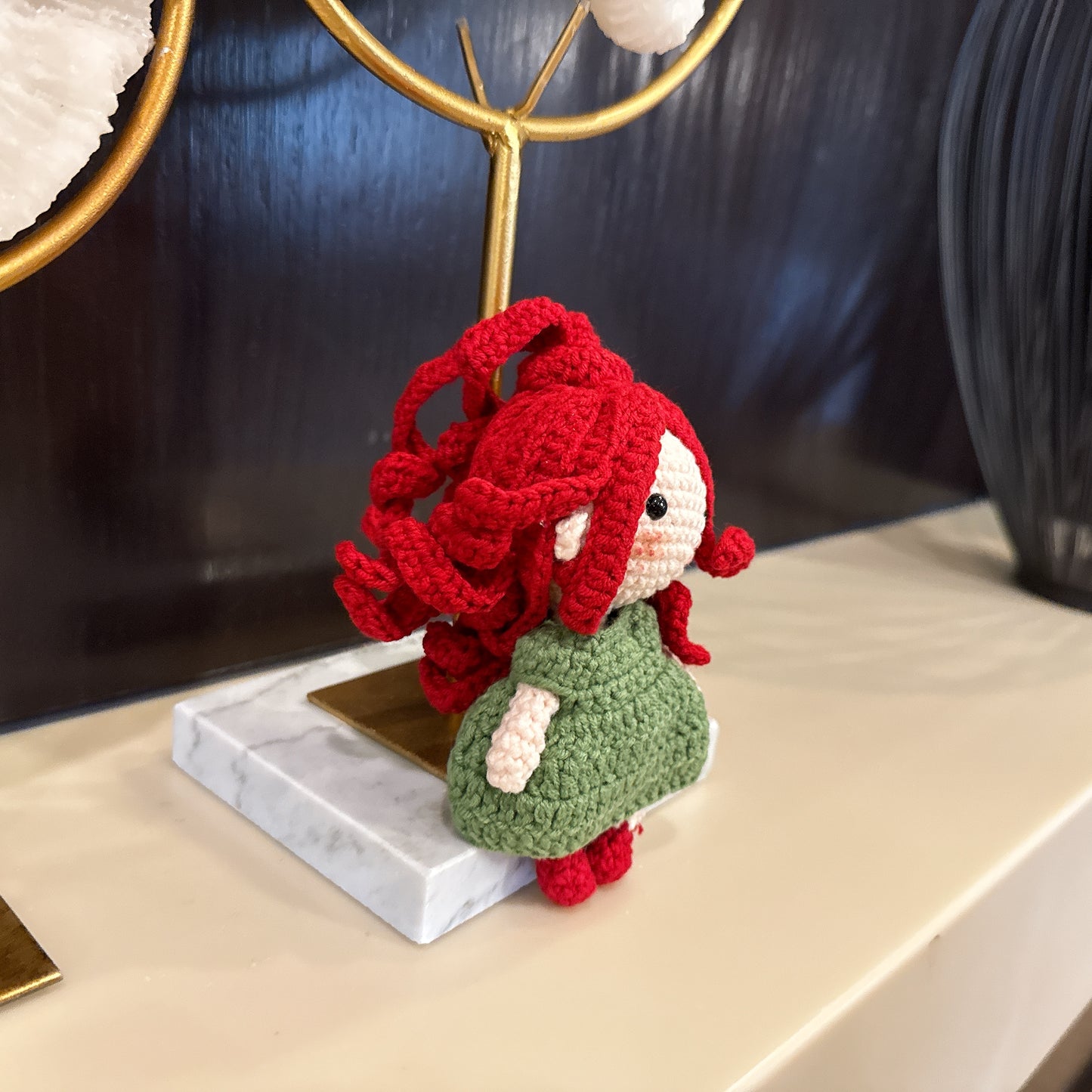 Red hair doll in green dress- amigurumi crochet