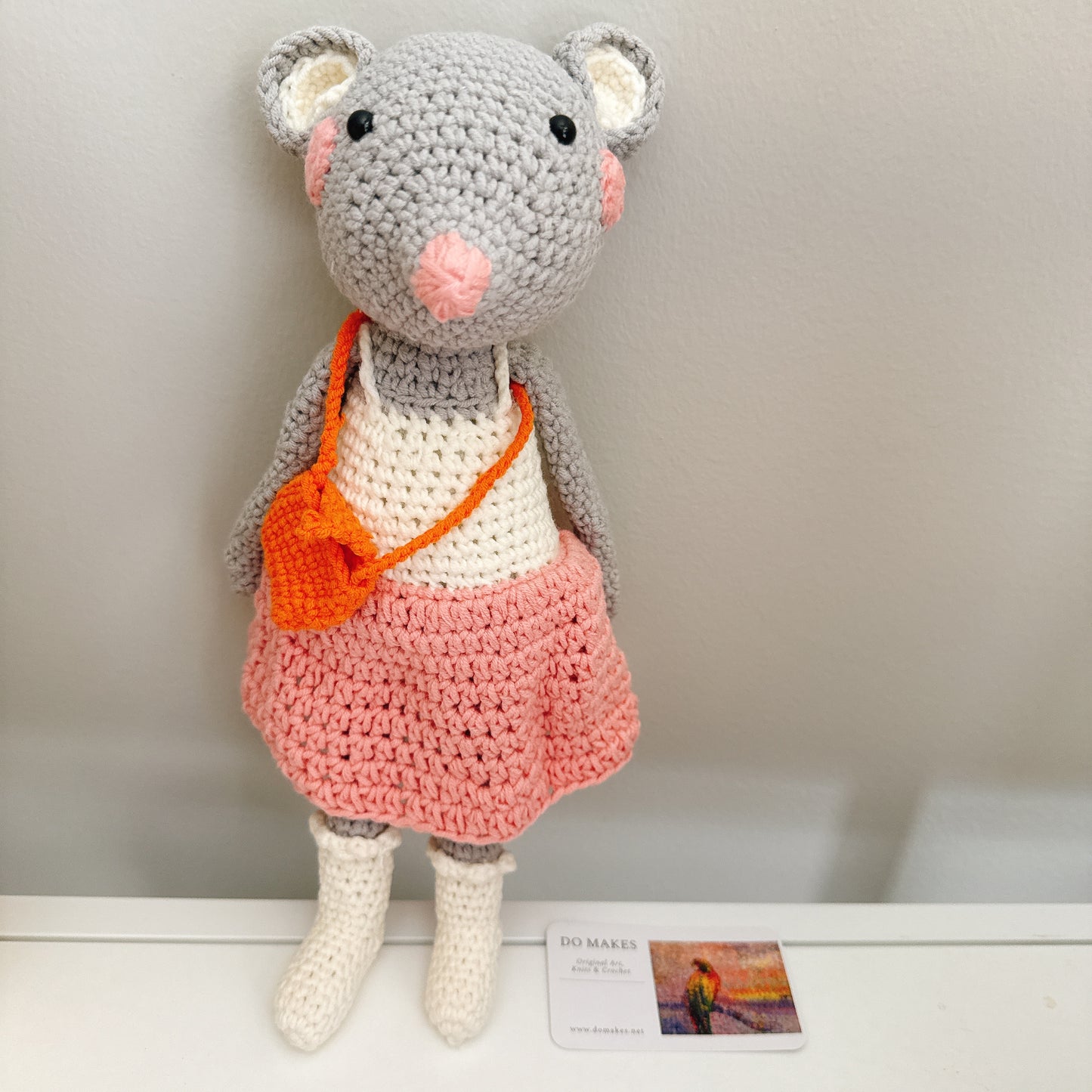 Crochet Mouse - Pink & orangeoutfit
