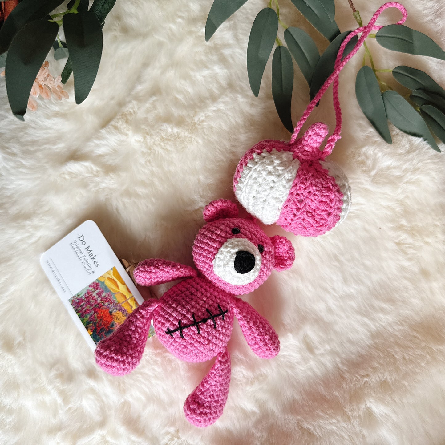 Pink Crochet Pumpkin Bear Charm