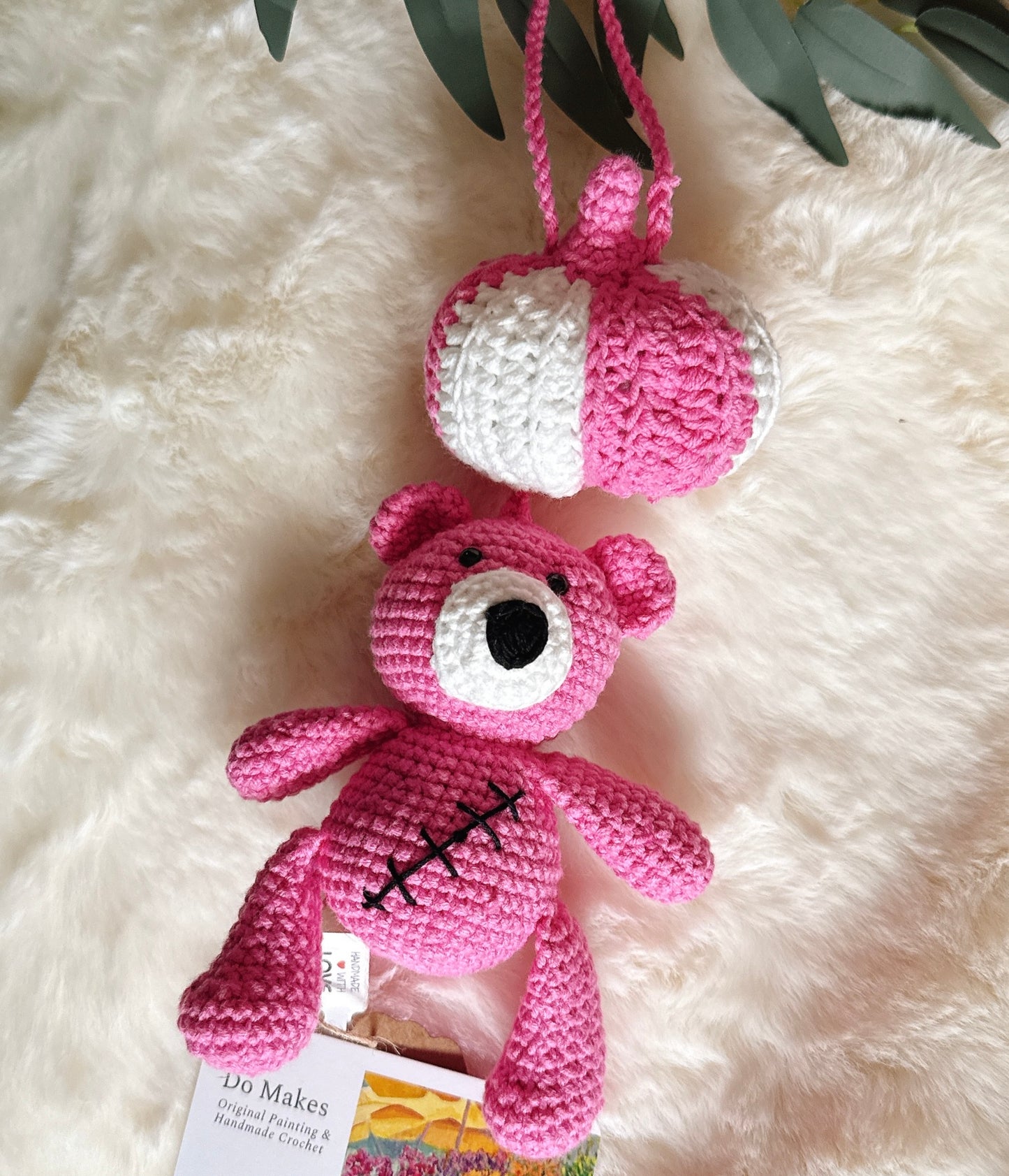 Pink Crochet Pumpkin Bear Charm