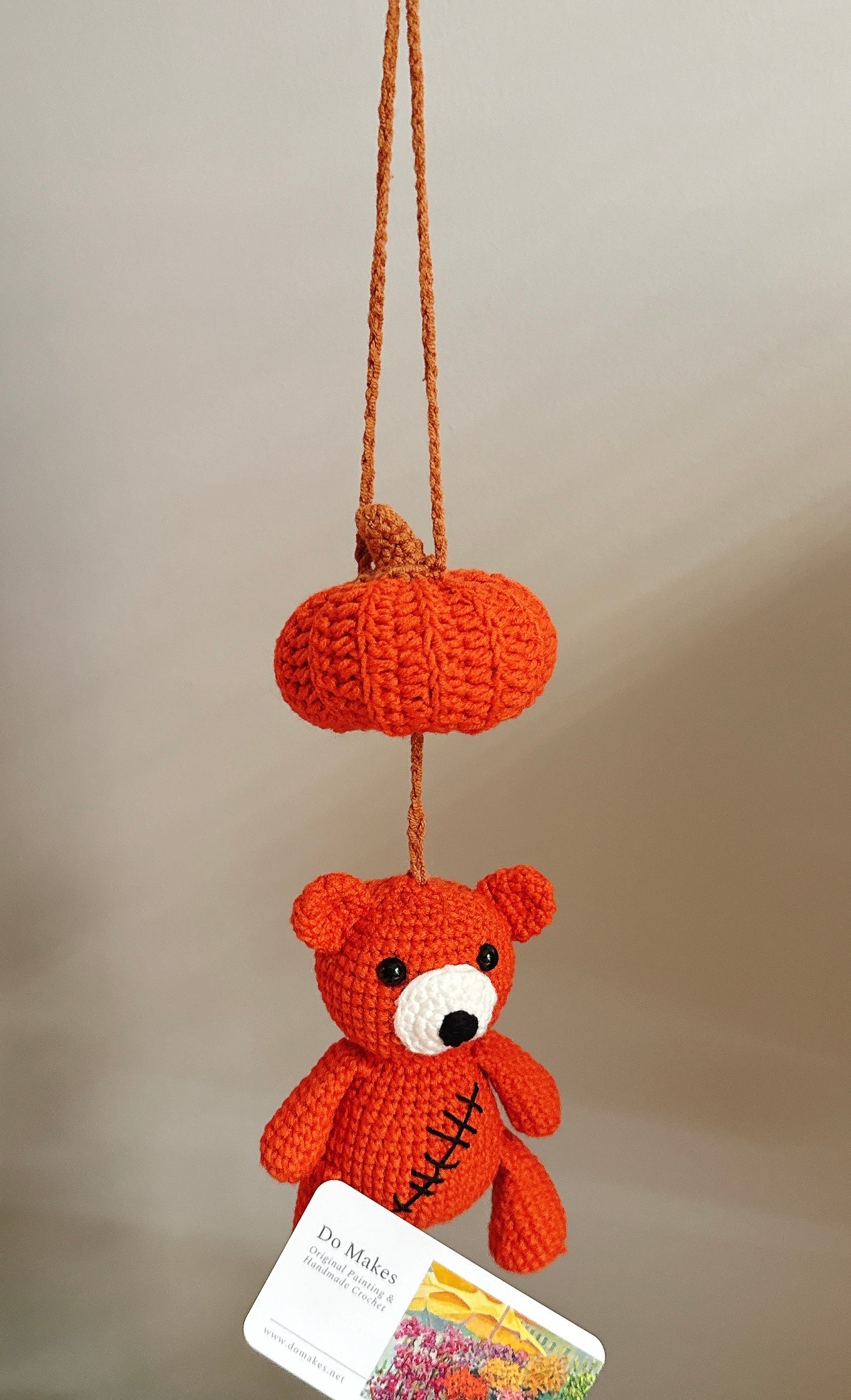 Dark Orange Pink Crochet Pumpkin Bear Charm