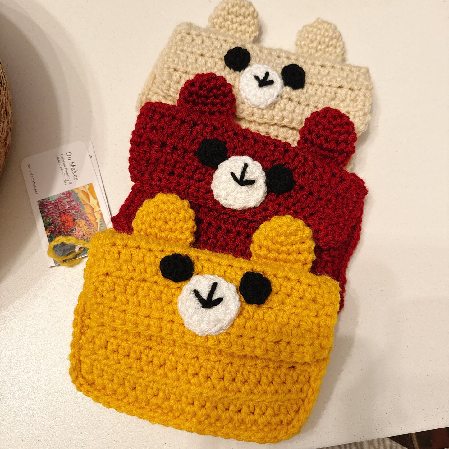 Crochet mini bear wallet-Beige