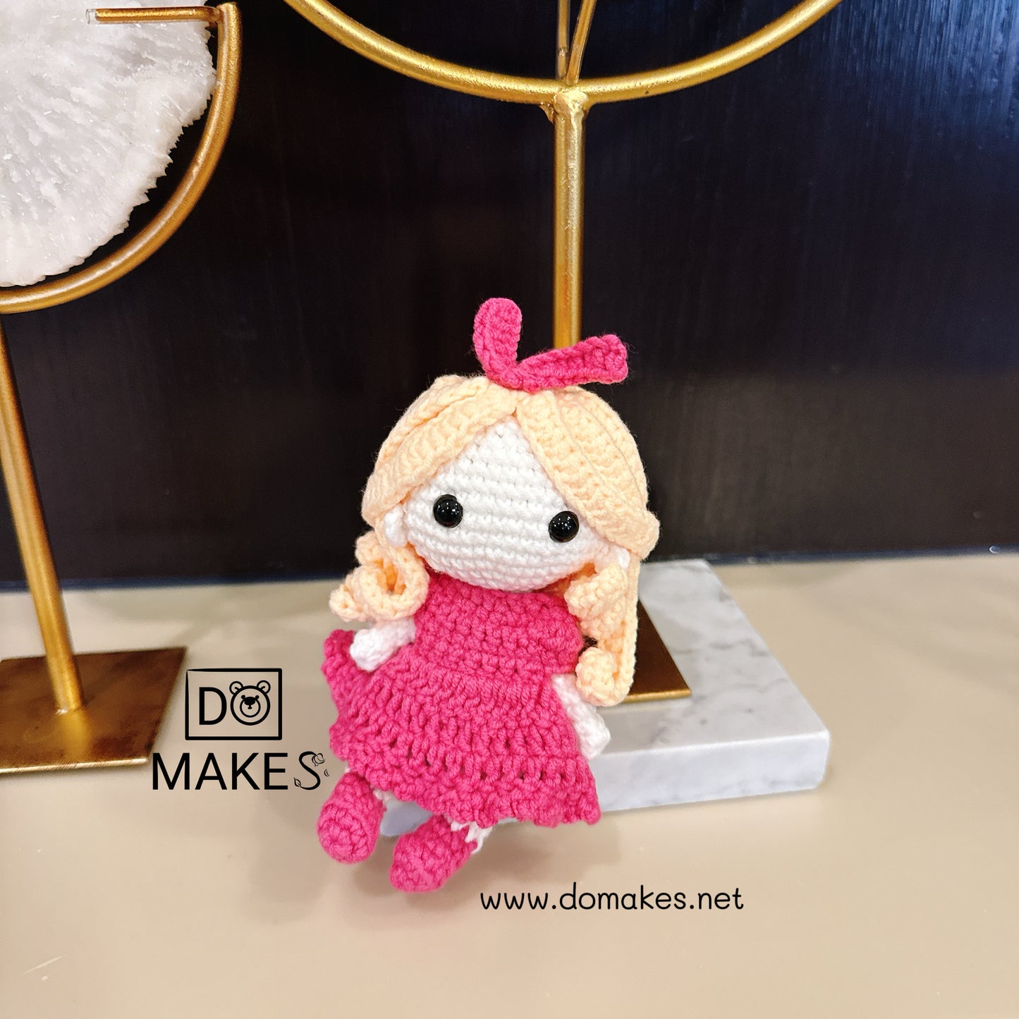 Blonde hair doll in pink dress-amigurumi crochet