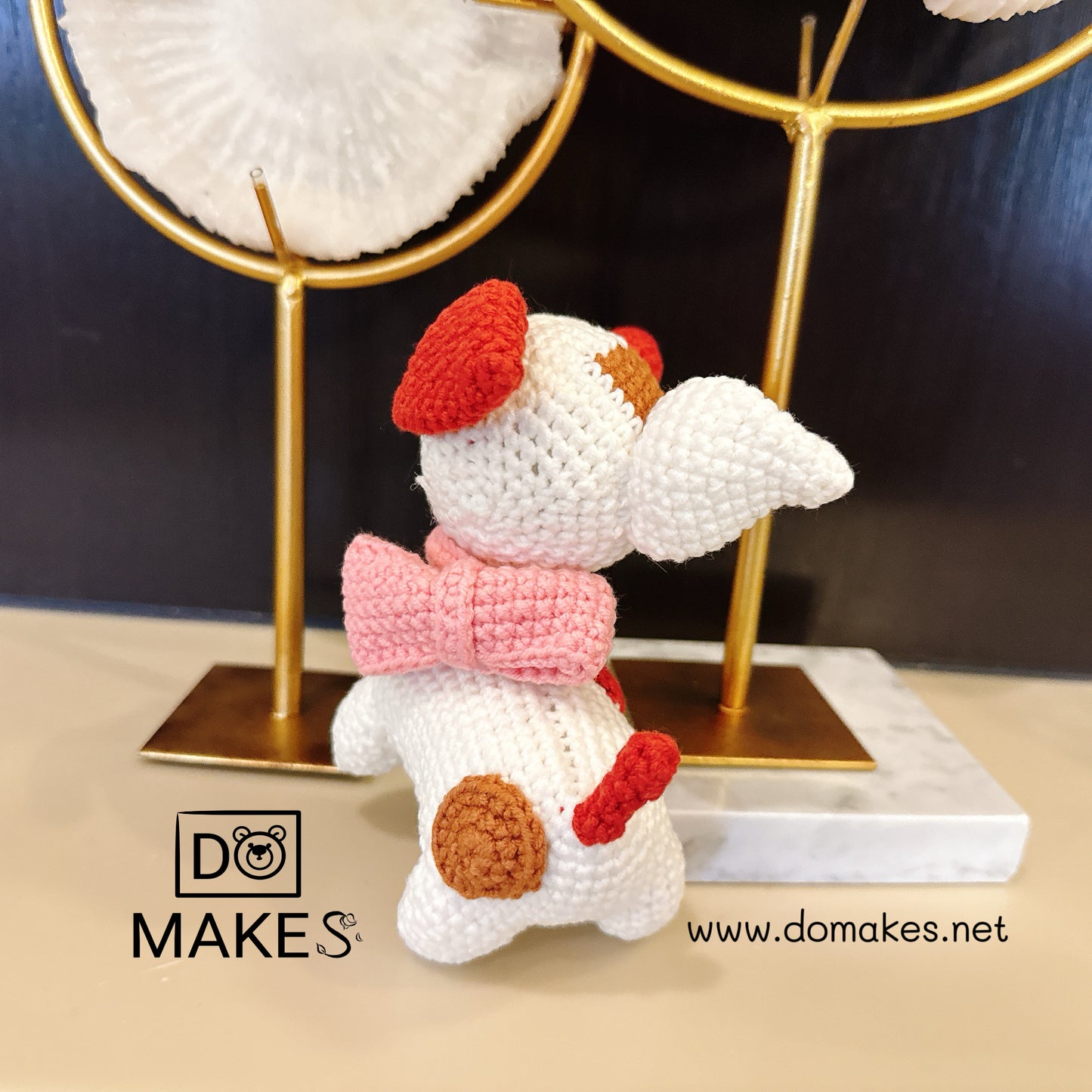 Dog with pink bow- amigurumi crochet