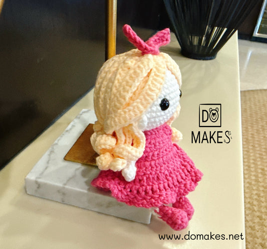 Blonde hair doll in pink dress-amigurumi crochet