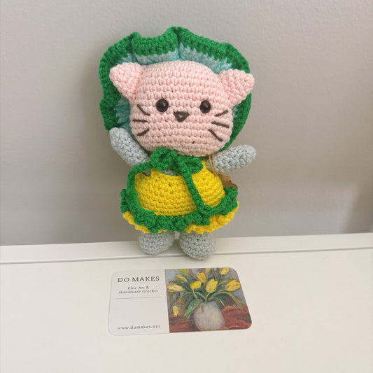 Crochet Cat with Removable Yellow Dress