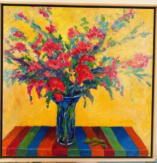 Yellow Still Life with Striped Tablecloth