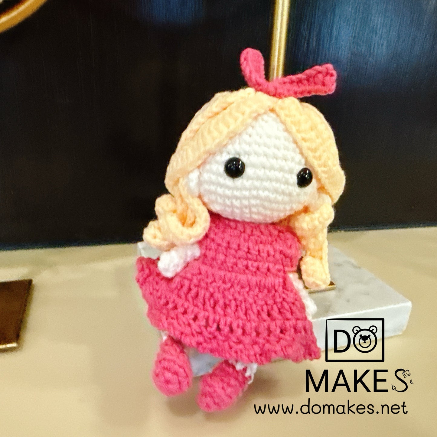 Blonde hair doll in pink dress-amigurumi crochet