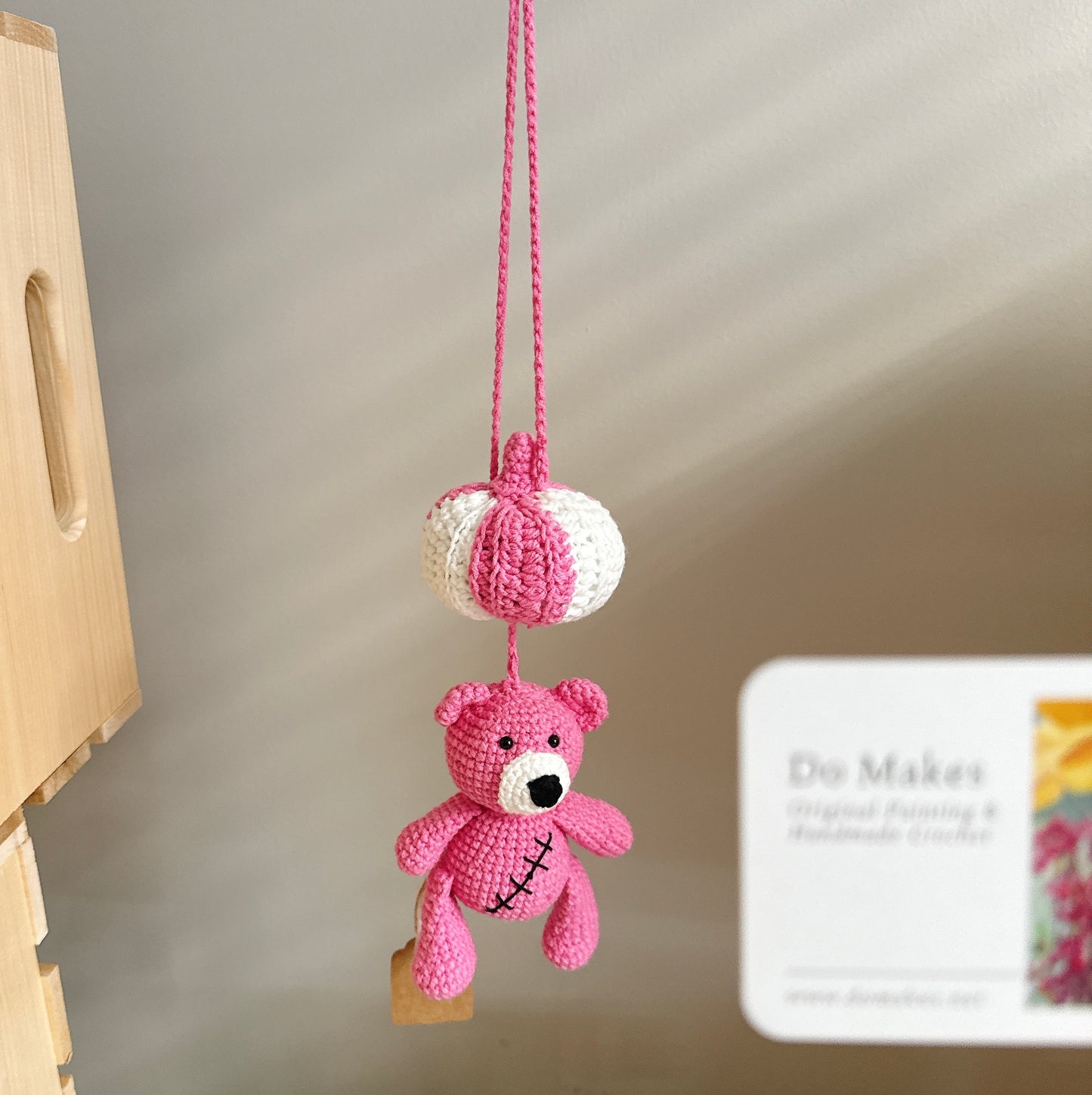 Pink Crochet Pumpkin Bear Charm