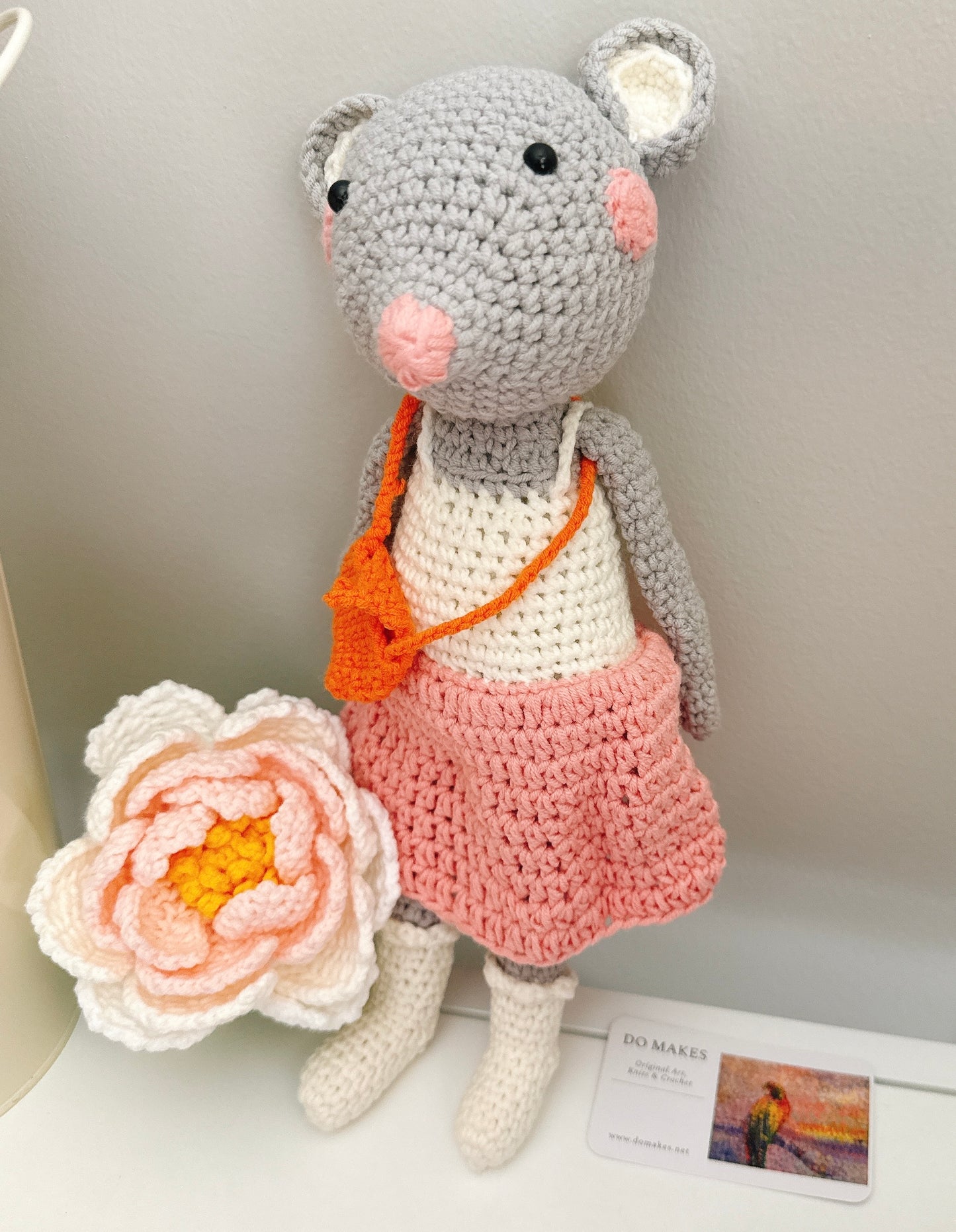 Crochet Mouse - Pink & orangeoutfit
