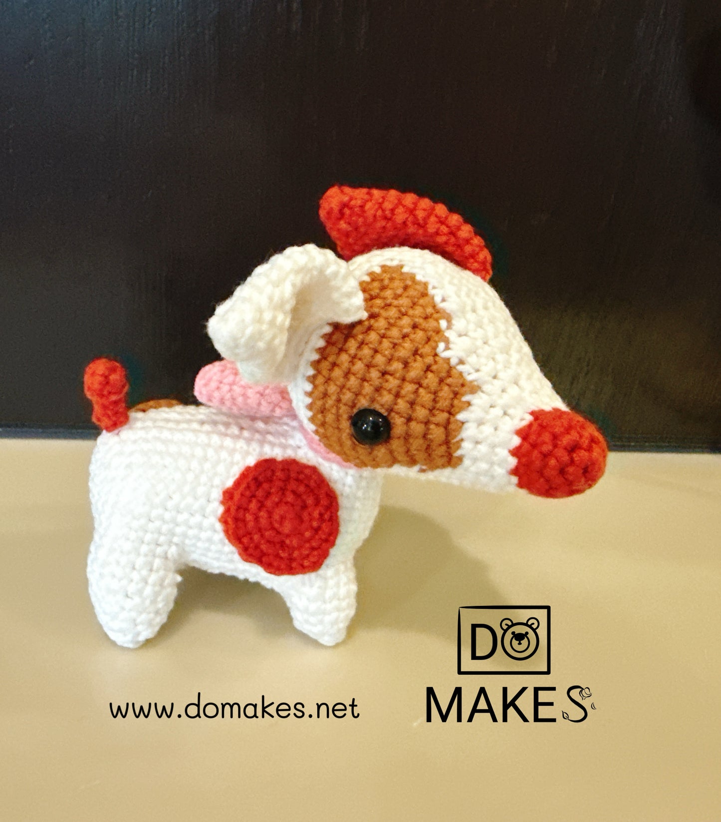 Dog with pink bow- amigurumi crochet