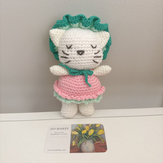 Crochet Cat with Removable Pink Dress