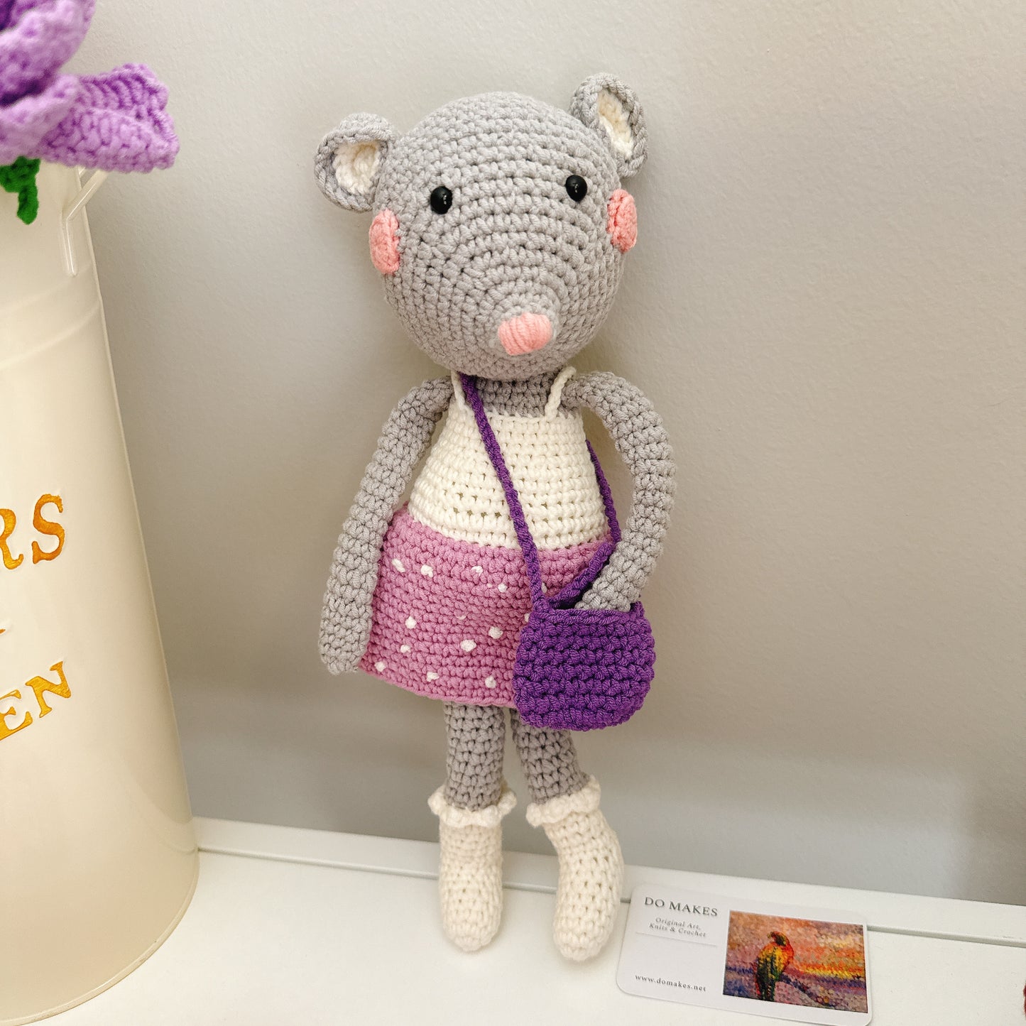 Crochet Mouse - Lilac oufit